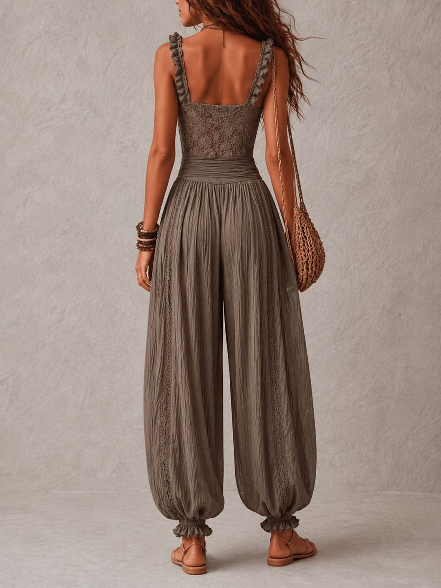 Nieves | Sleeveless Lace Bodice Wide Leg Jumpsuit