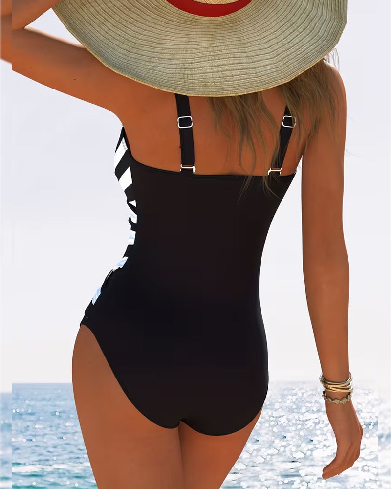 Sulinna | One-Piece Striped V-Neck Swimsuit