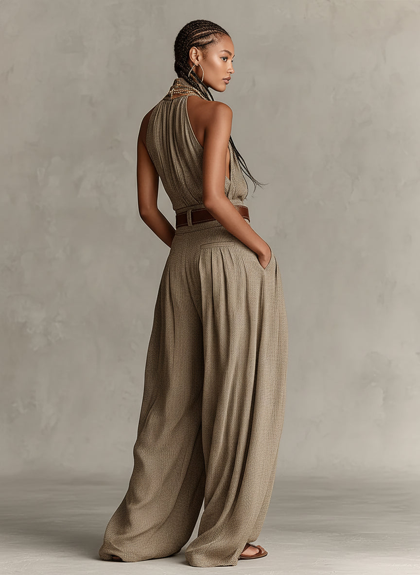 Jerina | Halter Neck Wide-Leg Pleated Jumpsuit