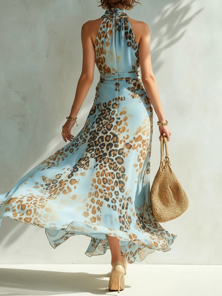 Nekolina - Leopard Print Halter Maxi Dress