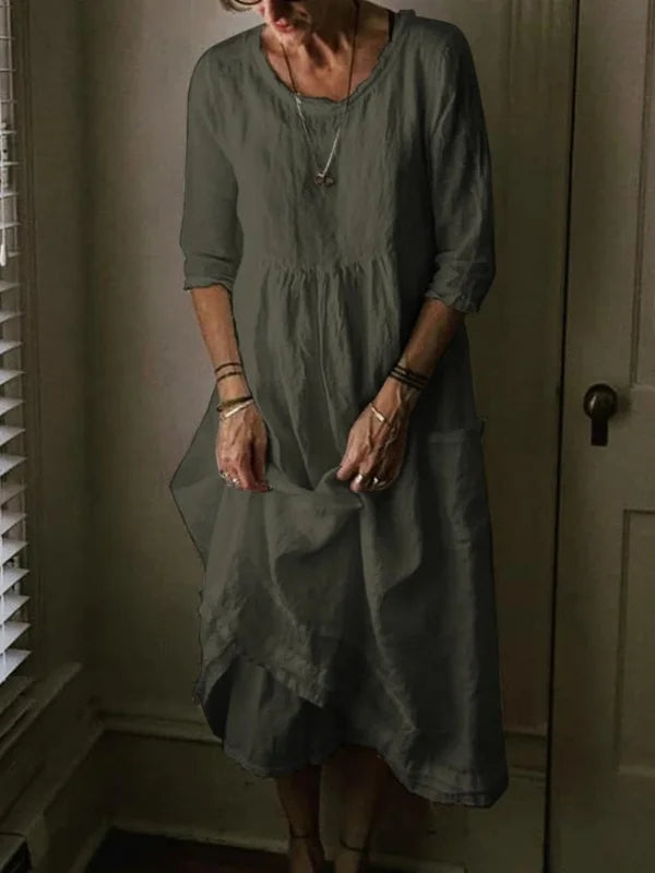 Tasoula | Round Neck Midi Pocket Dress