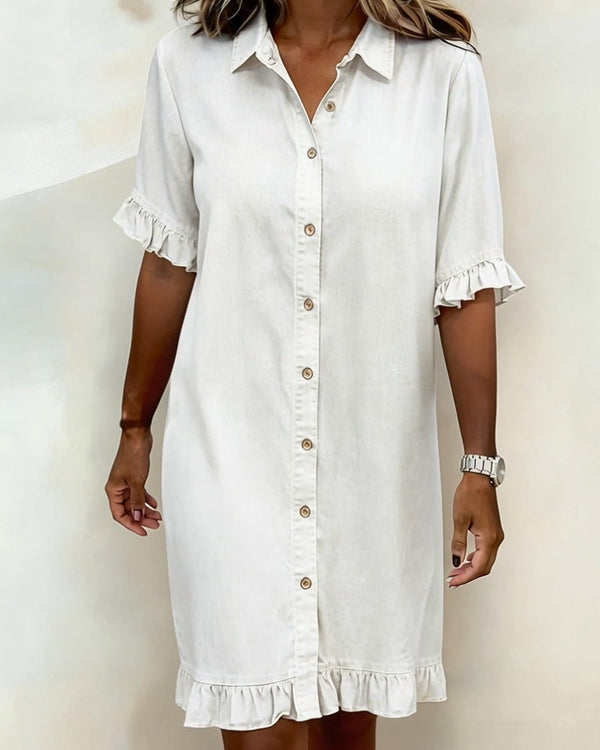 Ndapewa | Ruffle Hem Denim Shirt Dress
