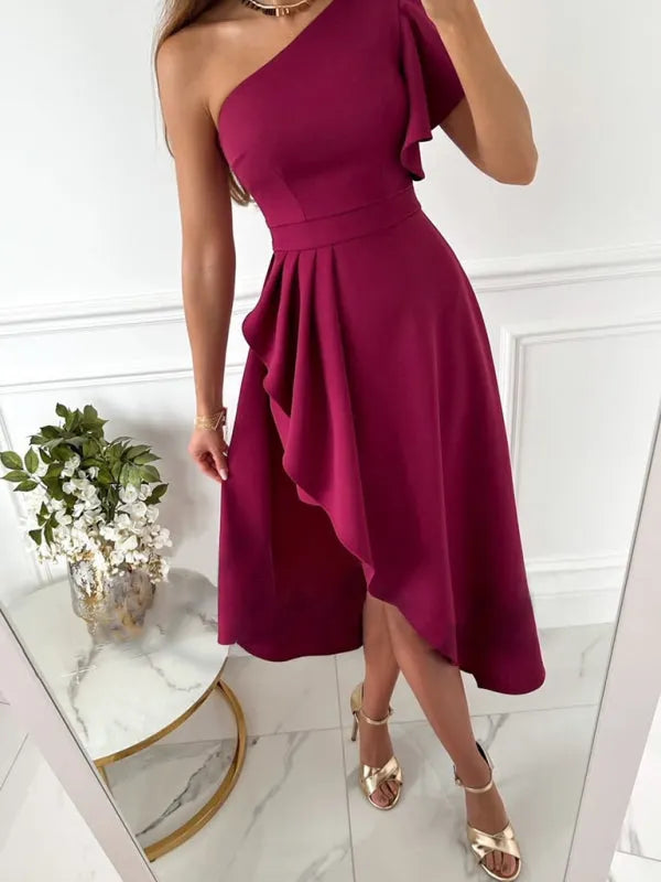 Mirina | One Shoulder Asymmetric Hem Midi Dress