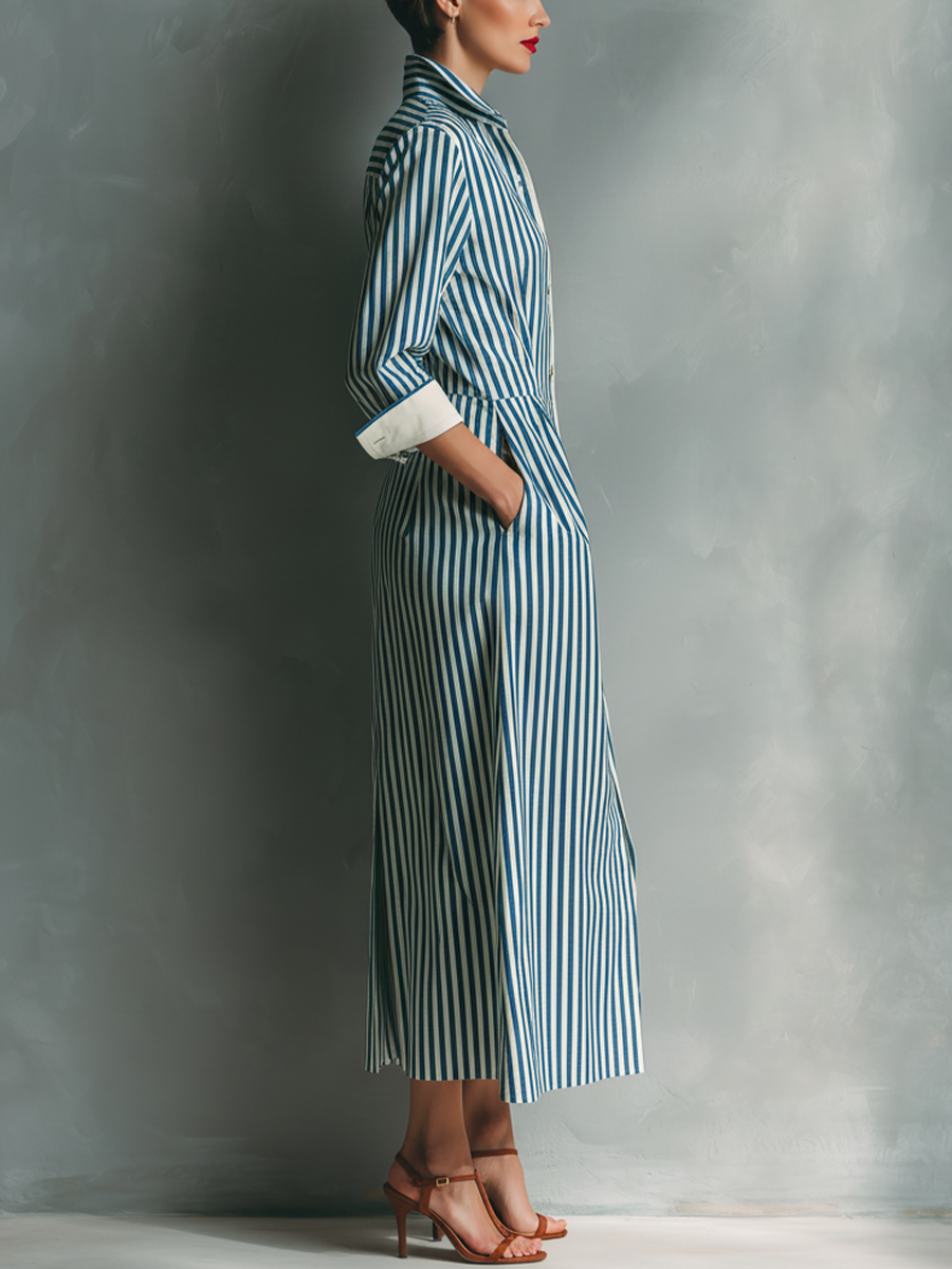 Makeda | Striped Button Front Shirt Maxi Dress