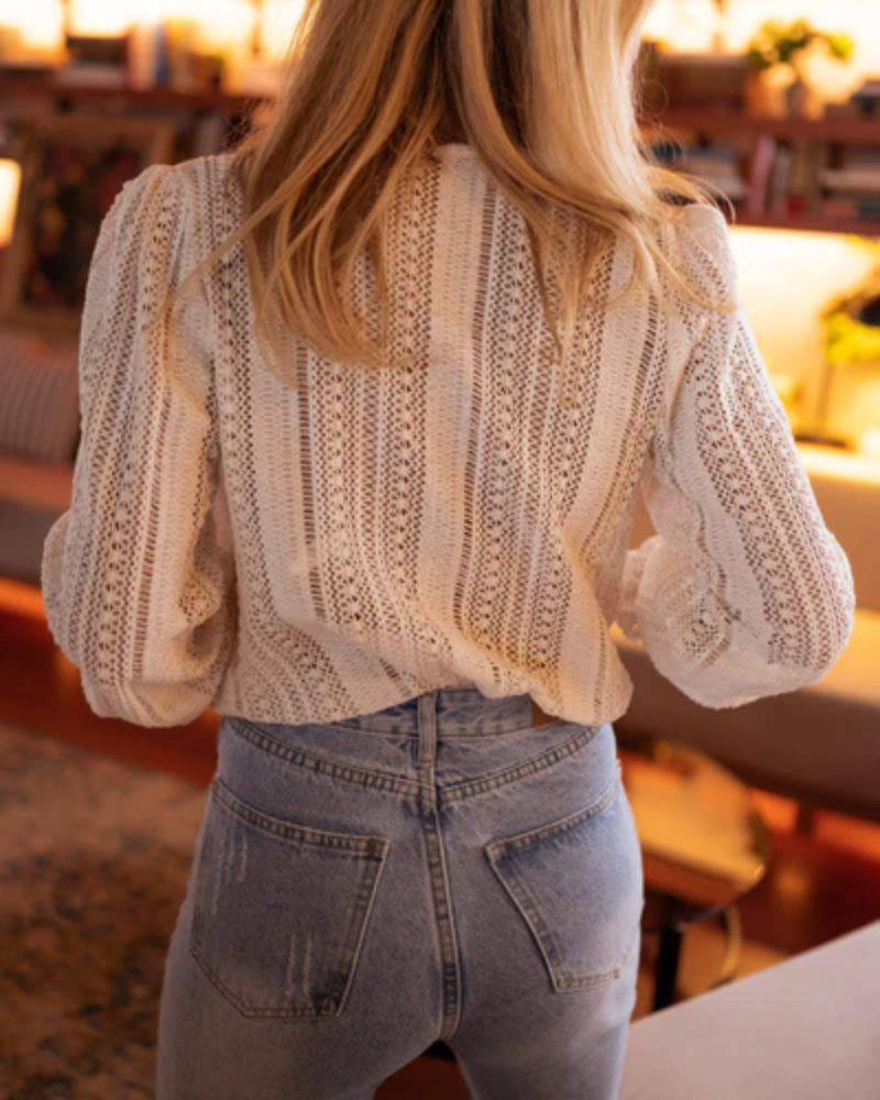 Jefferia | Lace Knit V-Neck Long Sleeve Blouse