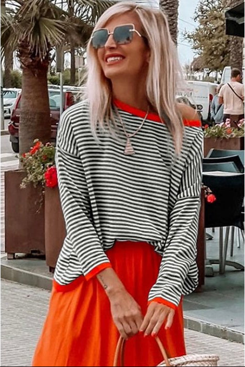 Lyzza | Top Striped Long Sleeve Relaxed Fit