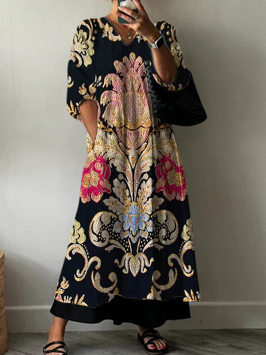Alizah | Floral Print V Neck Midi Dress