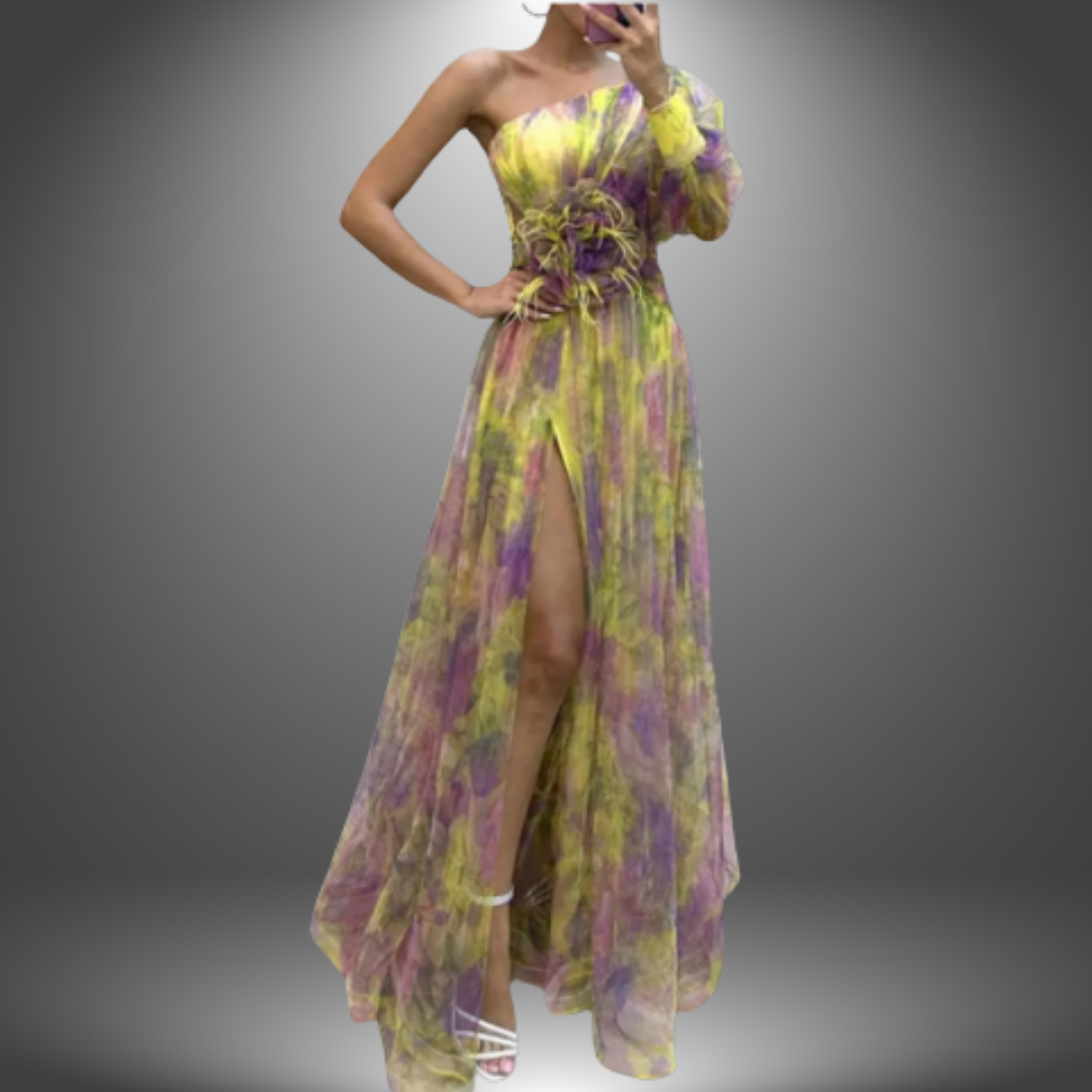 Nana | One Shoulder Printed Chiffon Maxi Dress