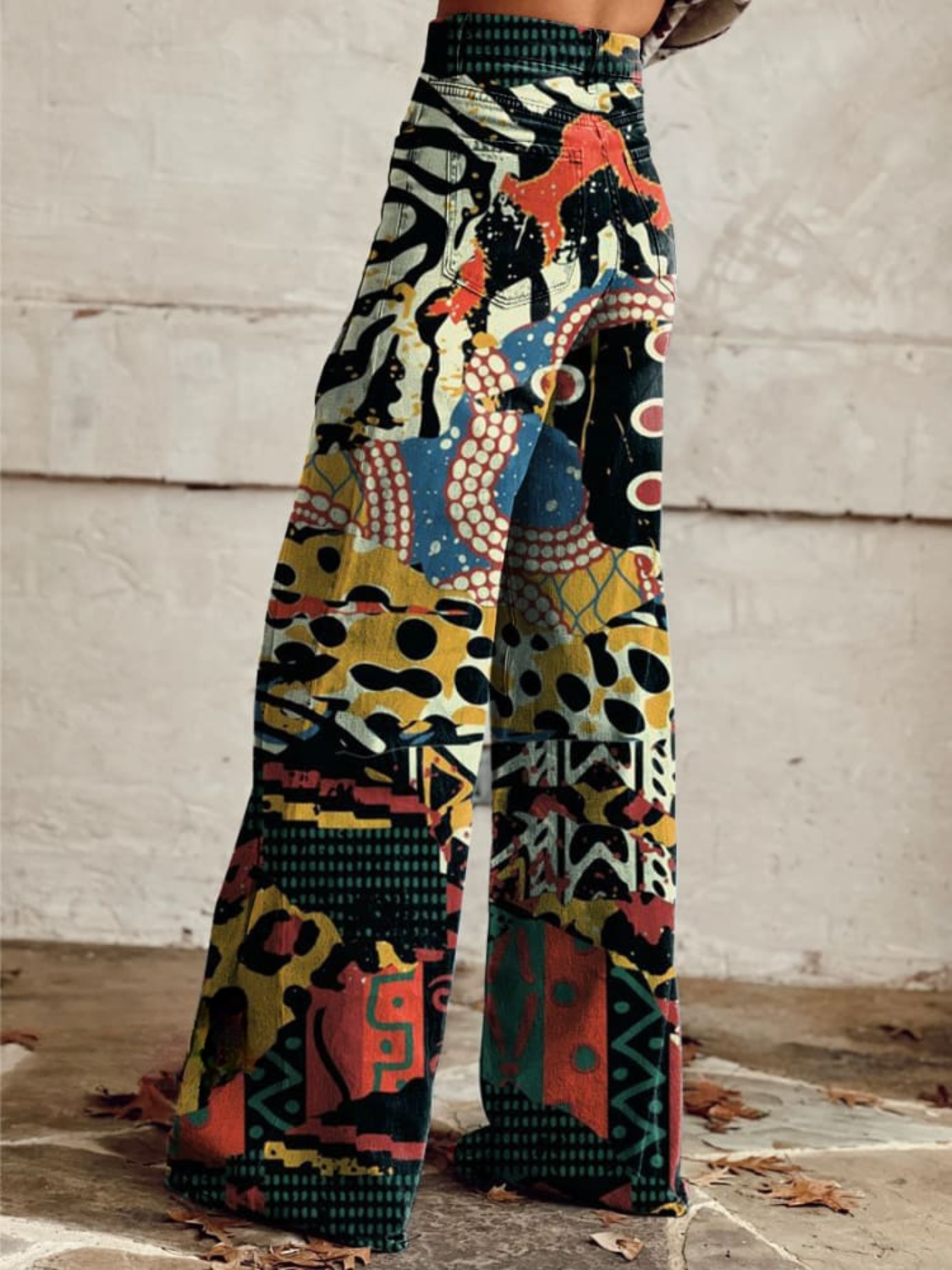 TARSILLA | Pants with Abstract Art Wide-Leg Cut