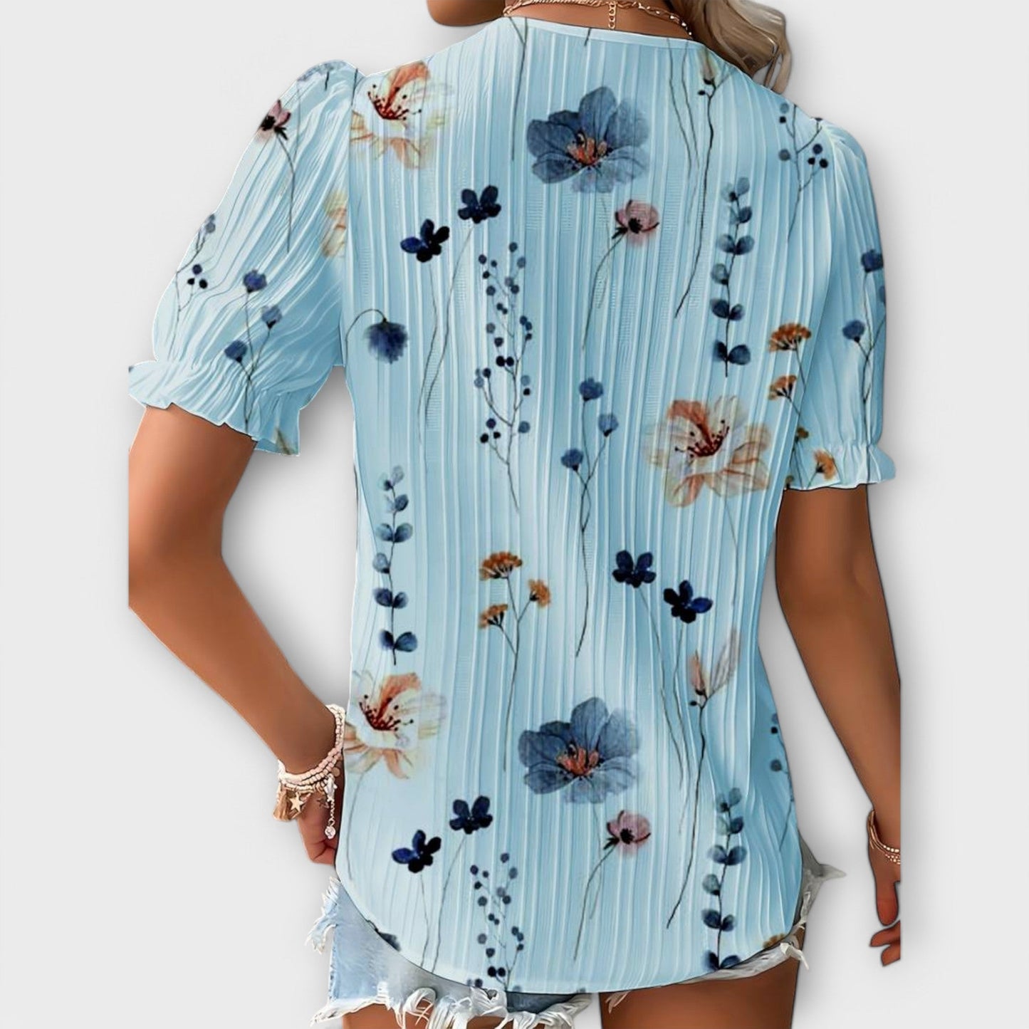 Bruni | Floral Print V Neck Lace Blouse