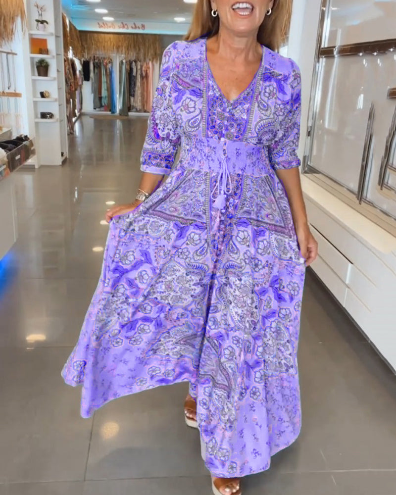 Taylor | Floral V Neck Tie Waist Dress