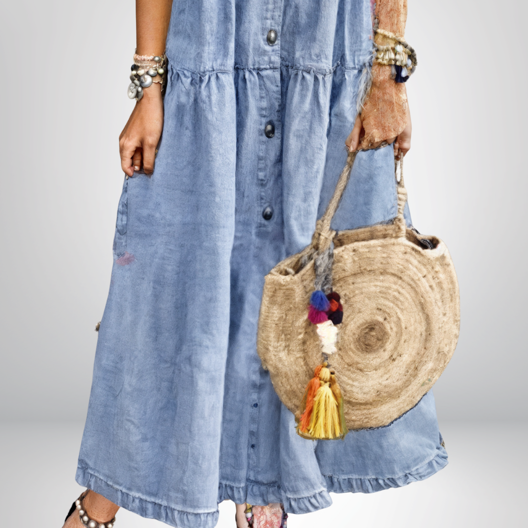 Leokadia | Denim Style Short Sleeve Shirt Dress
