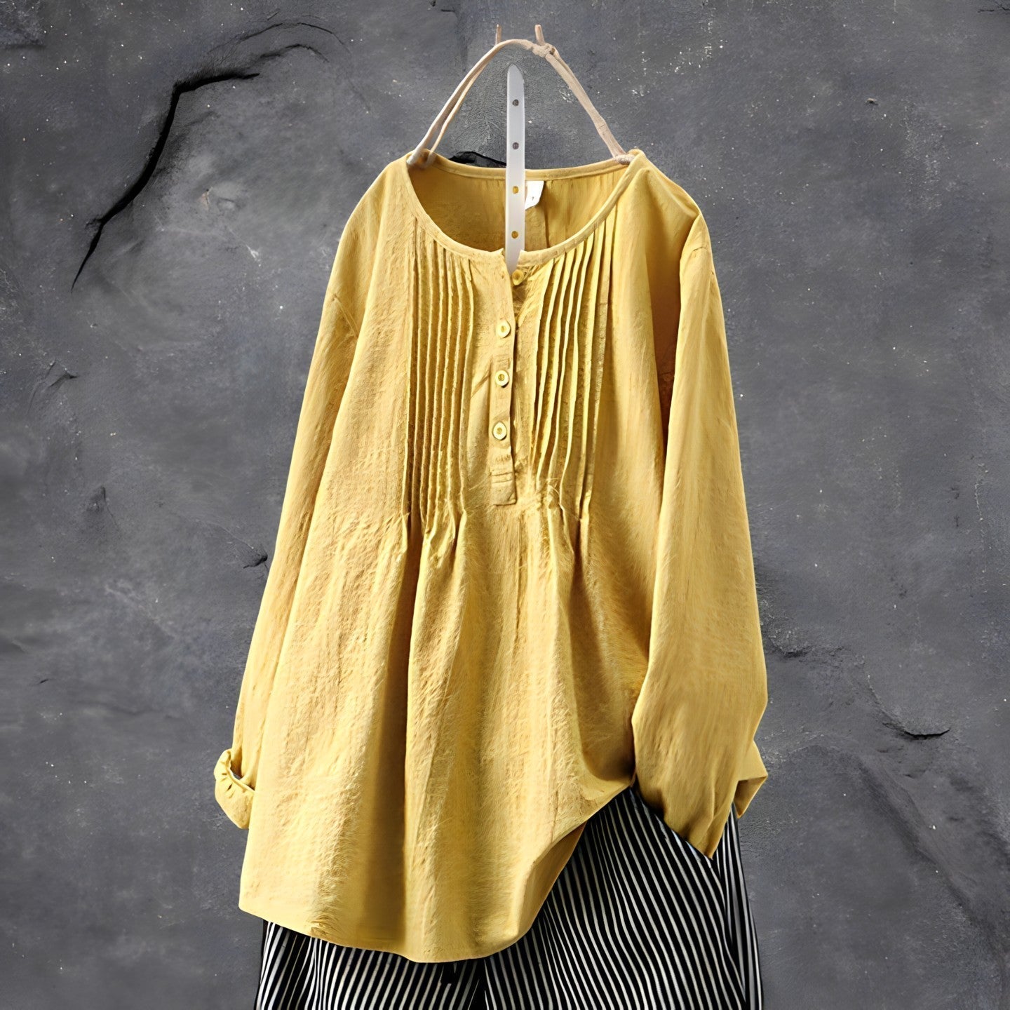 Sabeena | Pleated Long Sleeve Button Front Blouse