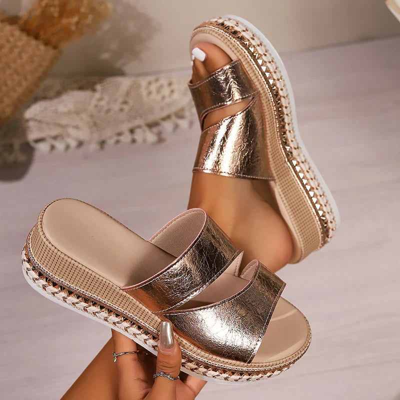 Arantza | Open Toe Metallic Platform Wedge Sandals