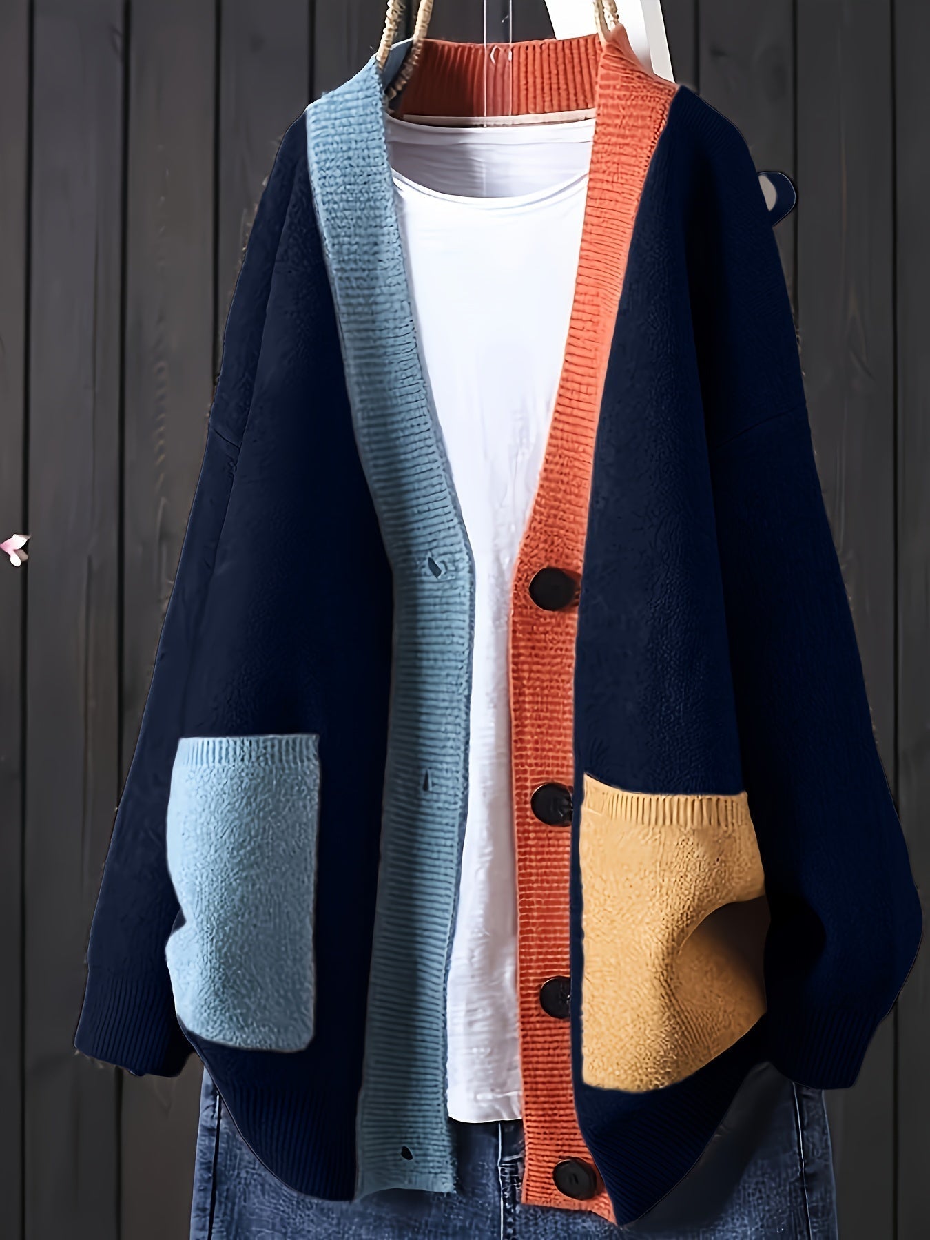 Peggy | Color Block Button Front Knit Cardigan