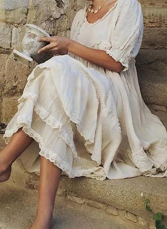 Tannaz | Ivory Short Sleeve Ruffle Maxi Dress