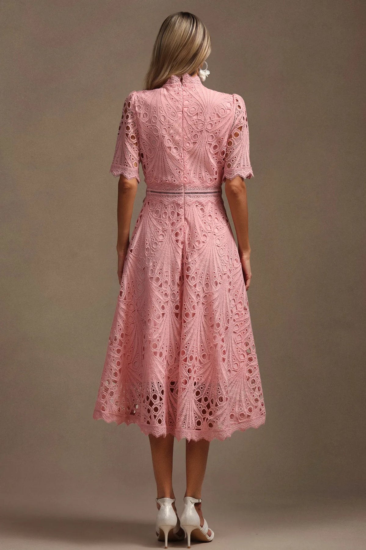 Vorelle | Lace Midi Dress High Neck Short Sleeve