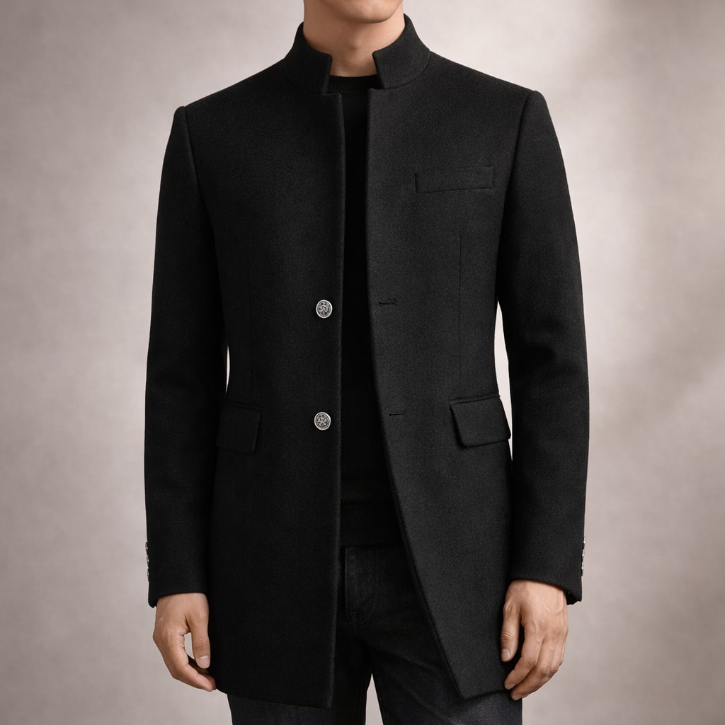 Dusko | Stand Collar Button Front Long Coat