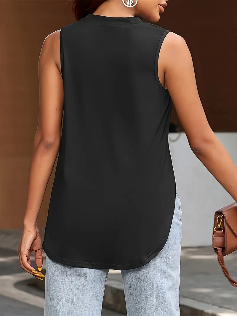 Desirae | Solid Sleeveless Crew Neck Tunic Top