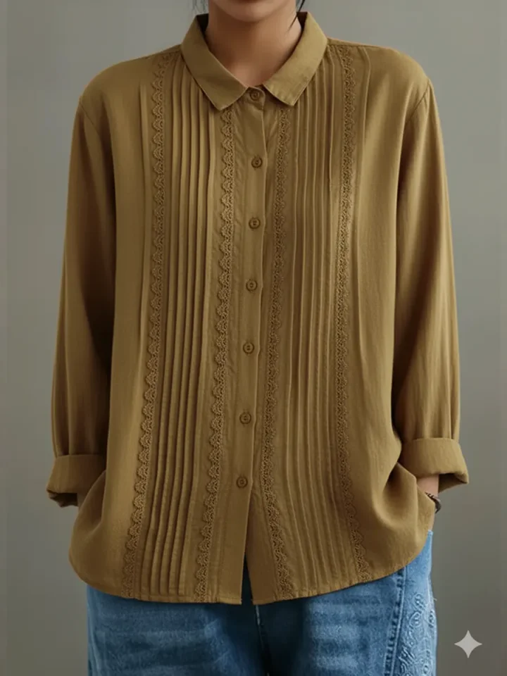 Tzurya | Long Sleeve Pleated Button-Front Blouse