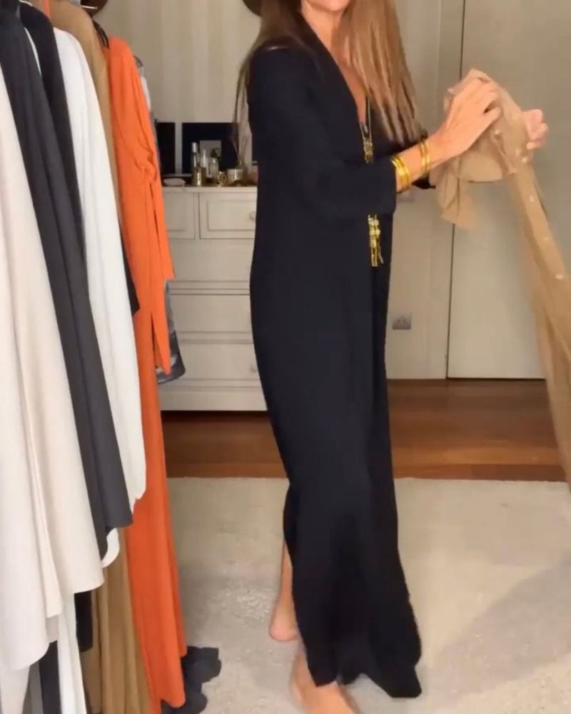 Deynia | V Neck Maxi Dress With Side Slit