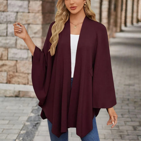 Helin | V-Neck Knotted Front Wrap Poncho