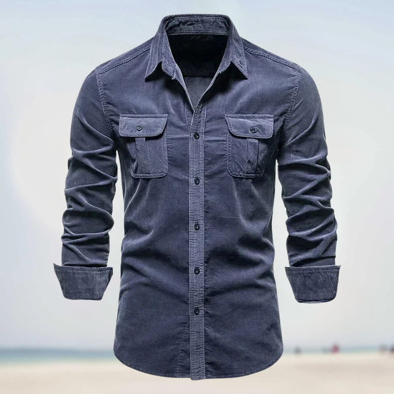 Folko - Corduroy Button Front Long Sleeve Shirt