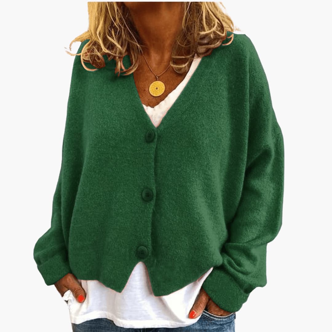 Lucrora | Long Sleeve Knitted Cardigan with Button Front