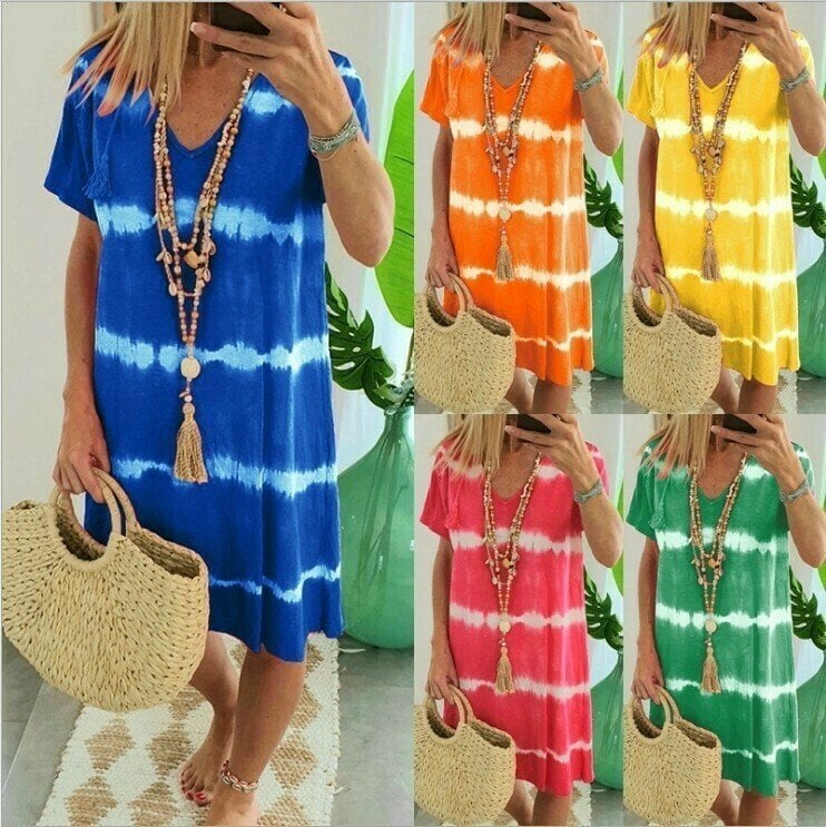 Karlaa | Short Sleeve Tie-Dye V-Neck Dress