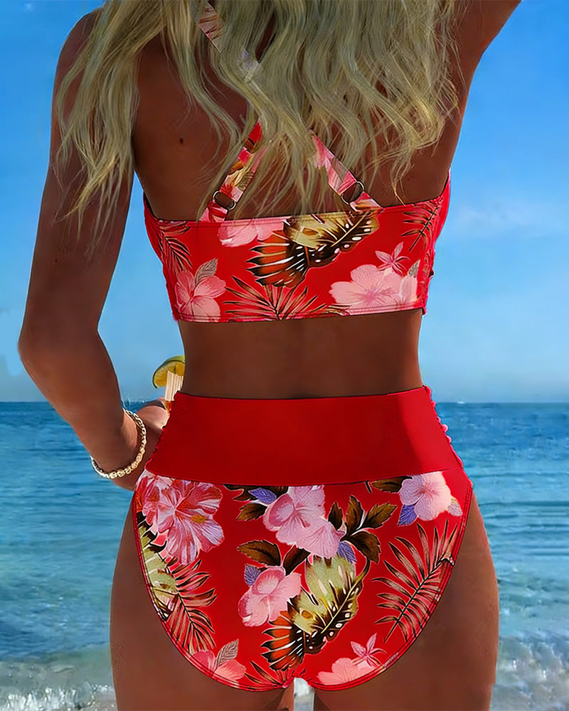 Hinari - Floral High Waisted Wrap Bikini Set