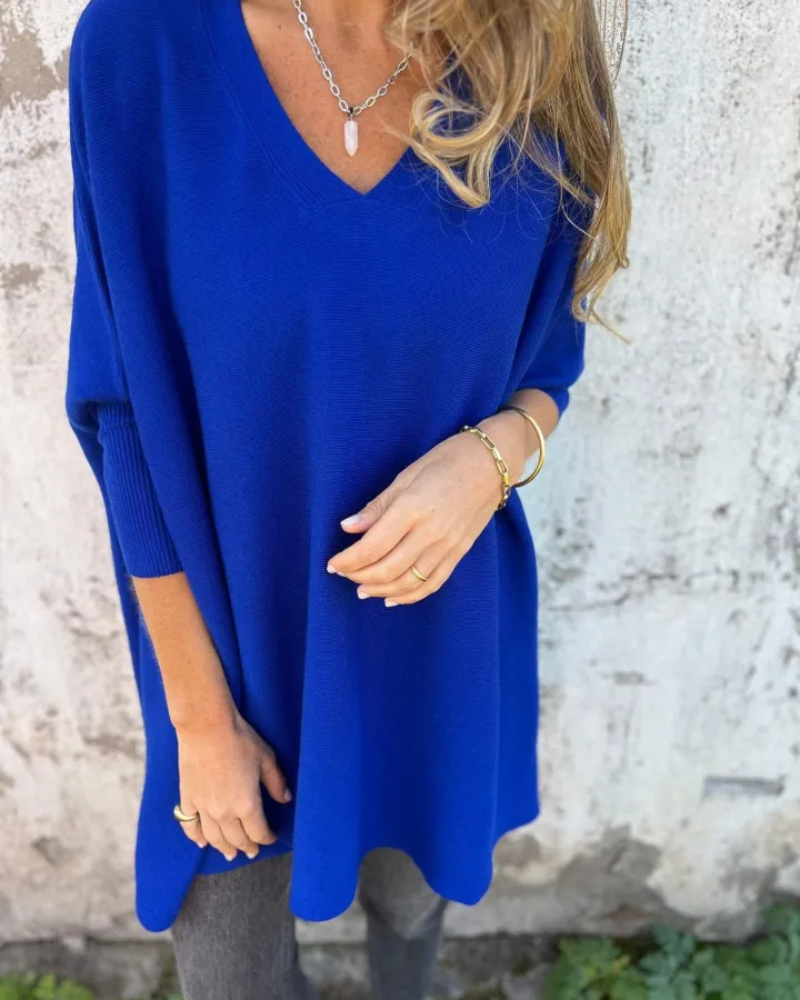 Cathryn | Oversized V-Neck Knitted Longline Top