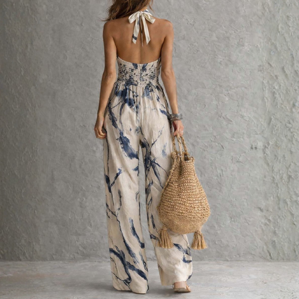 Symia | Halter Neck Printed Wide Leg Jumpsuit