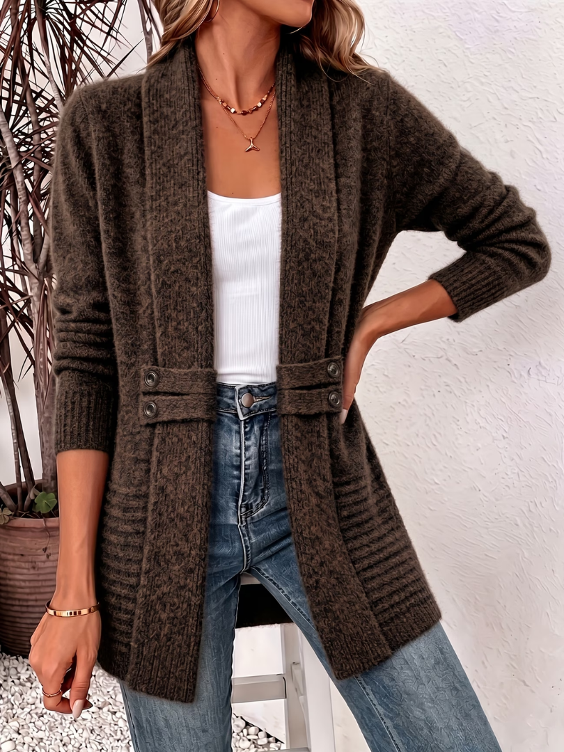 Soffie | Open Front Long Sleeve Knit Cardigan