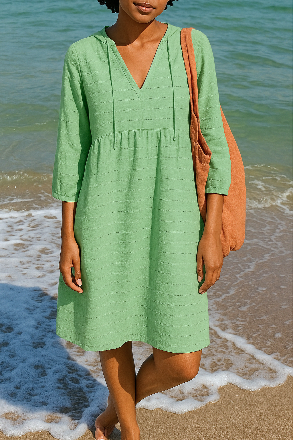 Sacide - V Neck Three Quarter Sleeve Dress