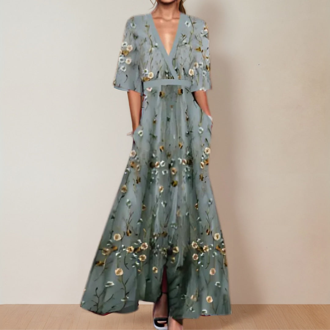 Jane | Floral V Neck Midi Dress