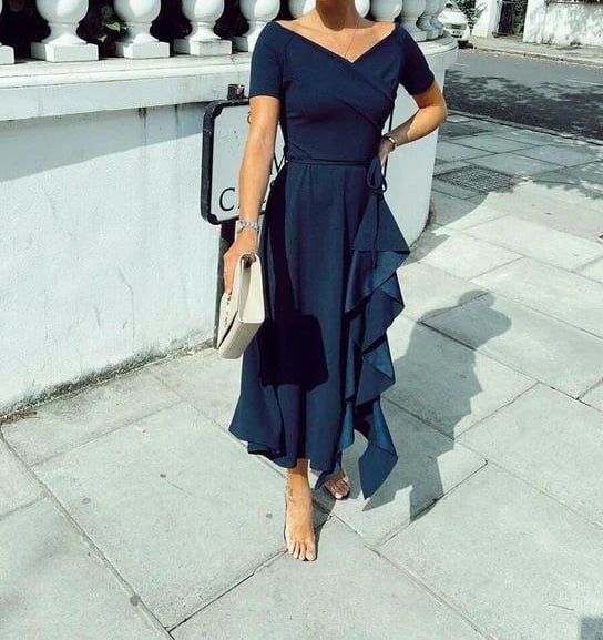 Valerie | Dress Off-Shoulder Ruffle Wrap Midi