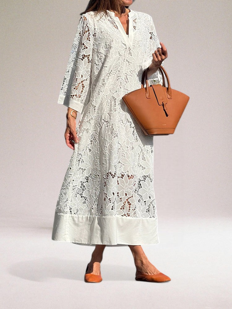 Hafina | Lace V-Neck Three-Quarter Sleeve Dress