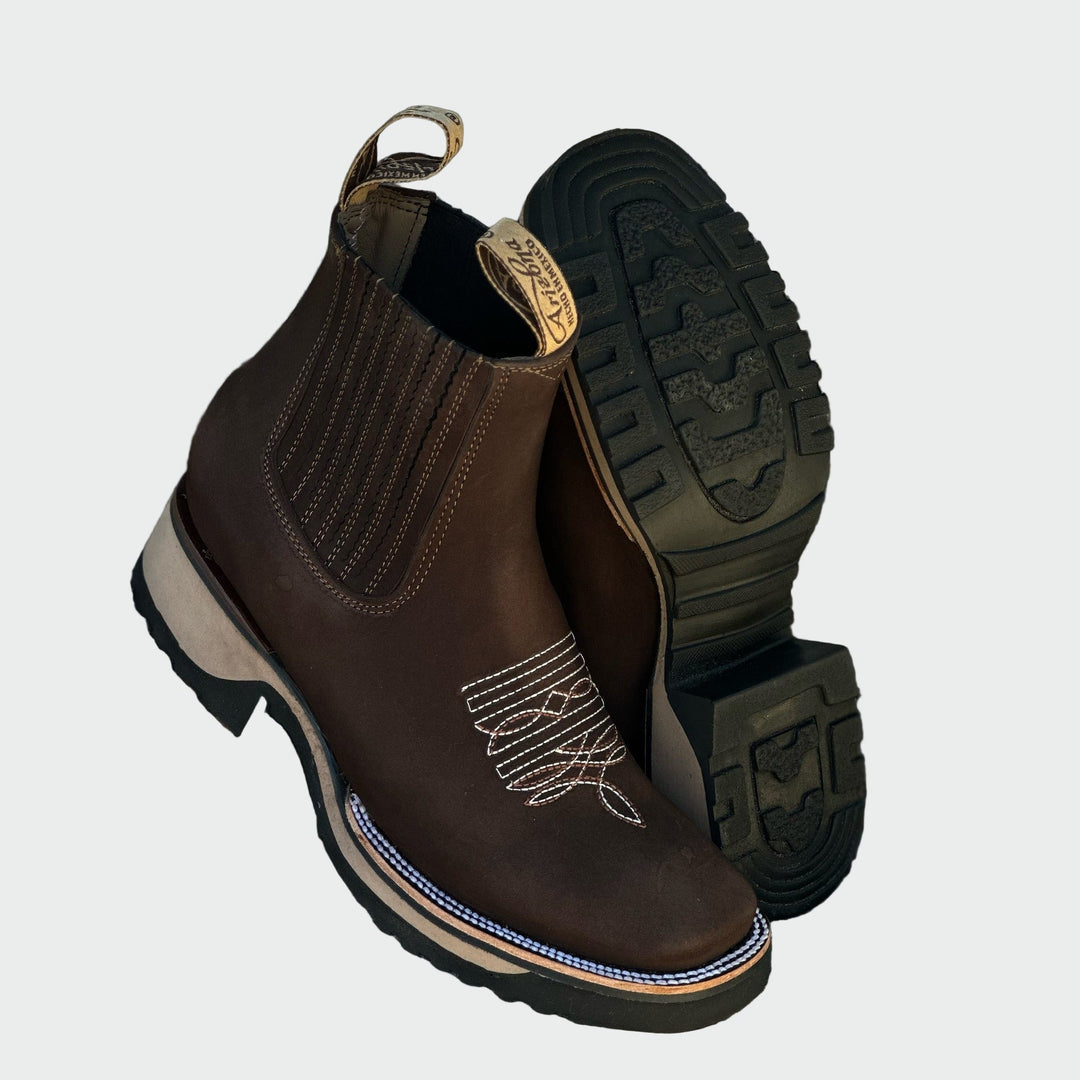 Andrea | Ankle Boots Brown Chelsea Embroidered Lug Sole