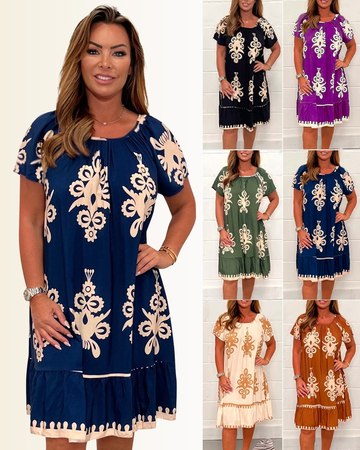 Ranee | Printed Midi Dress Short Sleeve Relaxed Fit