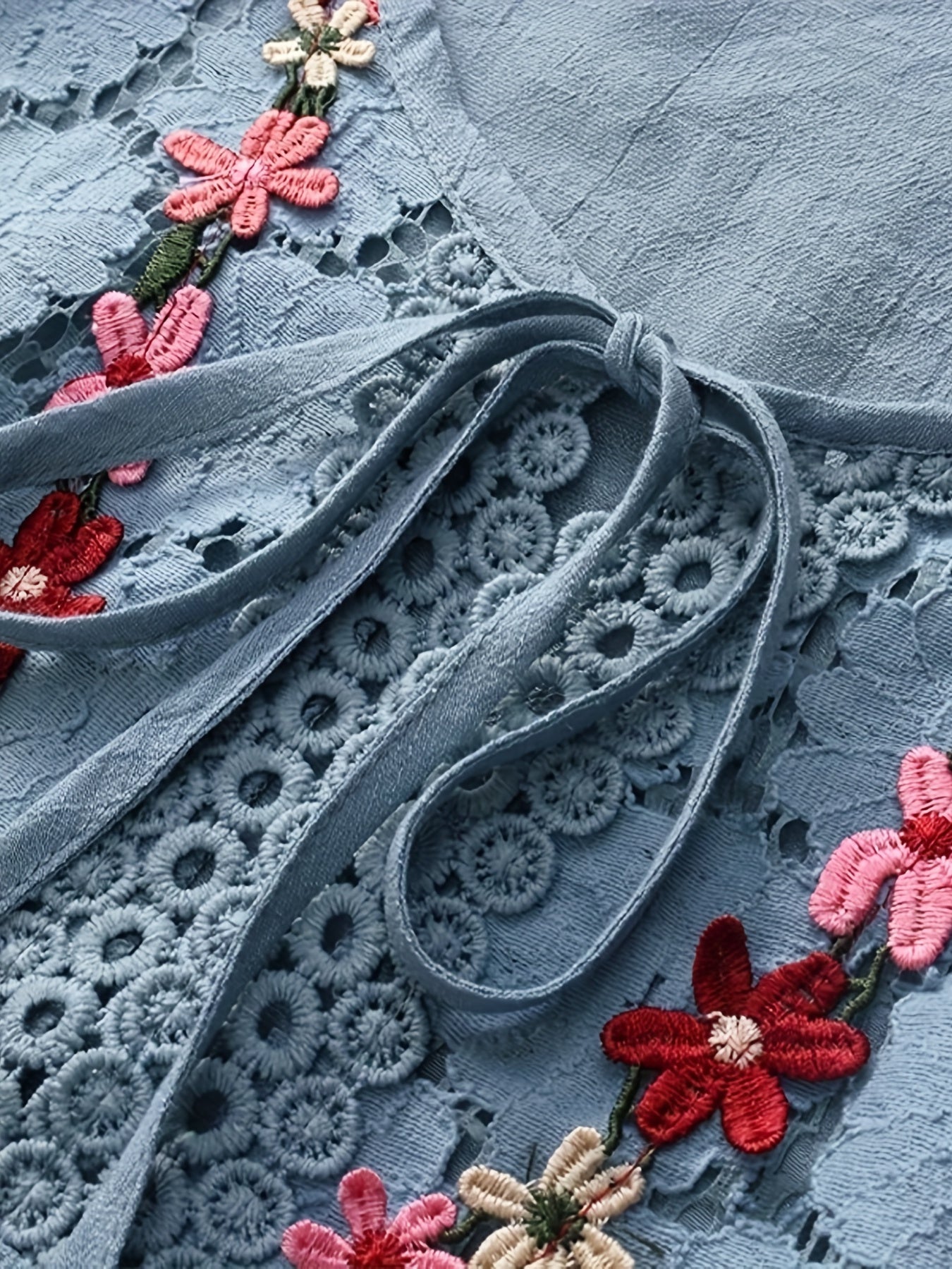 Esmeralda | Embroidered Lace Blouse With Tie Neck