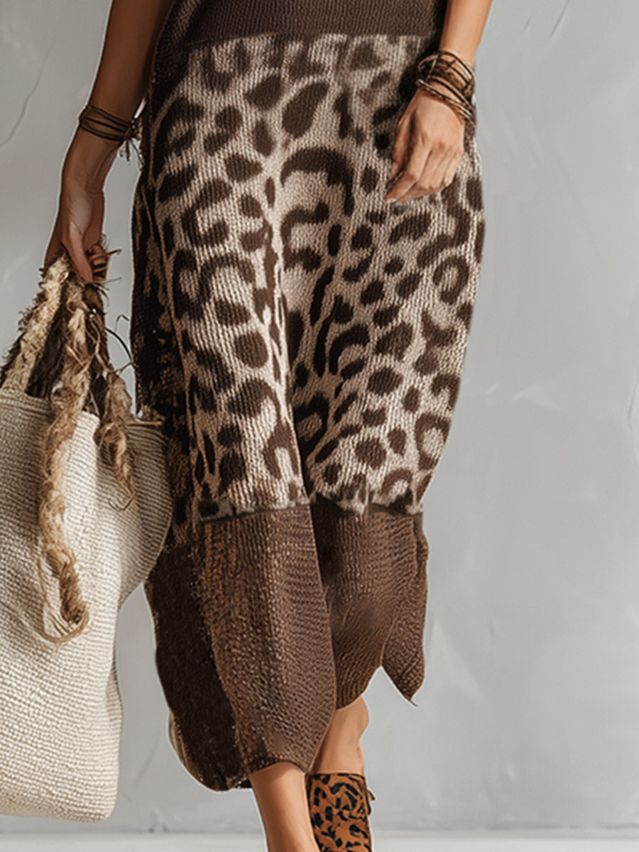 Ameliae | Sleeveless Leopard Print Knit Midi Dress