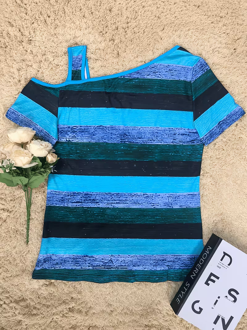 Sittina | Striped Cold Shoulder Cutout Top