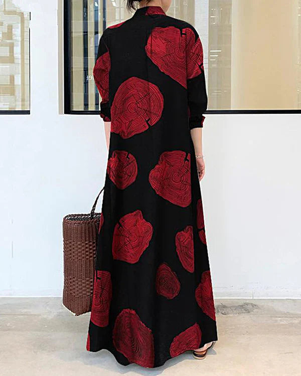 Poleska | Maxi Shirt Dress Abstract Print Button Front