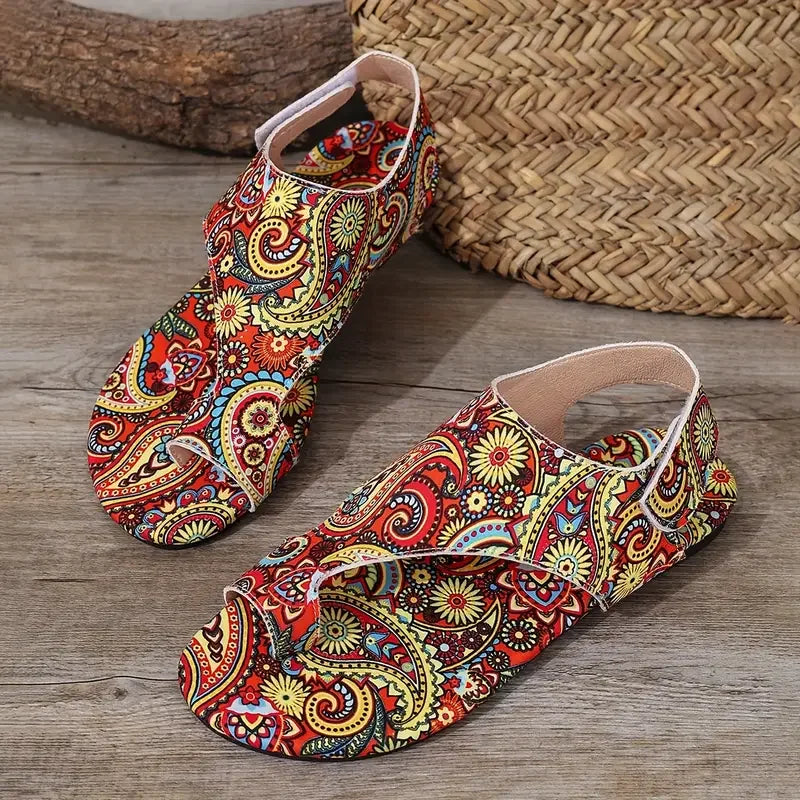 Grimes - Paisley Print Slingback Flat Sandals