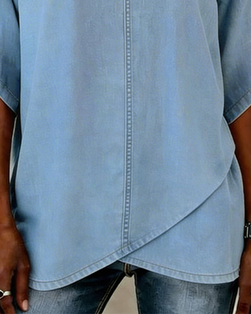 Laritza | Denim Style V Neck Overlap Top