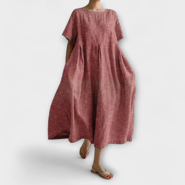 Nurhan | Checkered Short Sleeve Maxi Dress