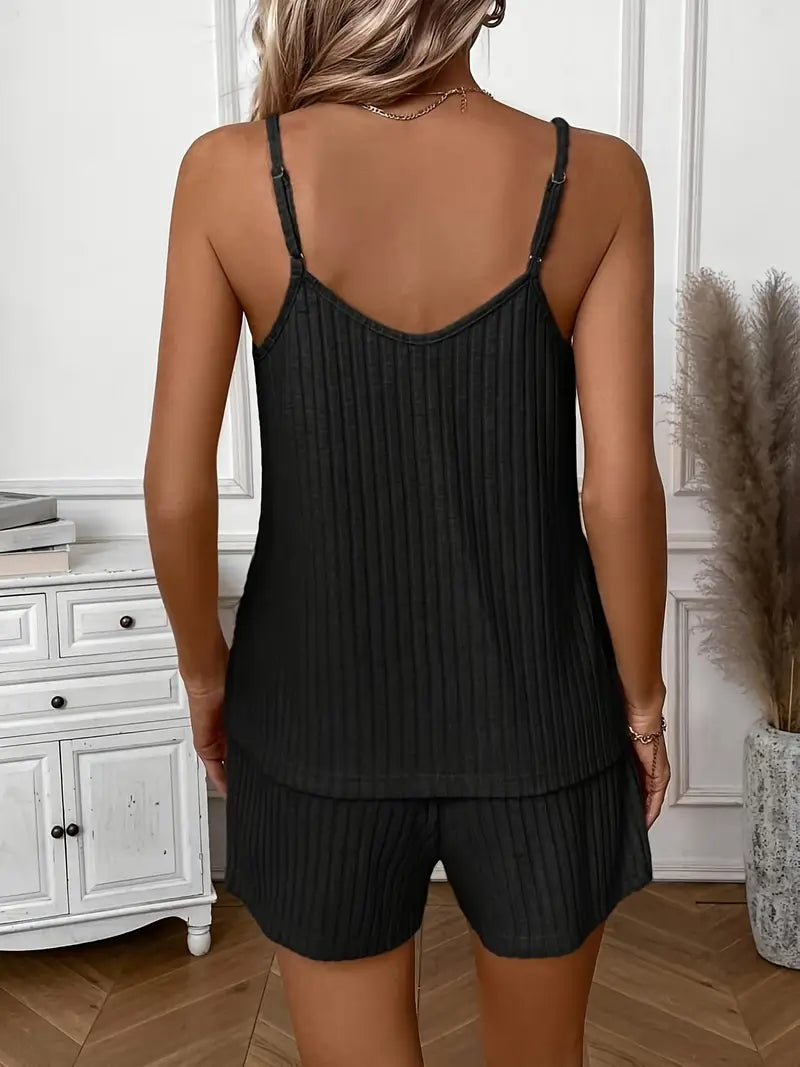 Isalie | Sleeveless Ribbed Drawstring Shorts Set