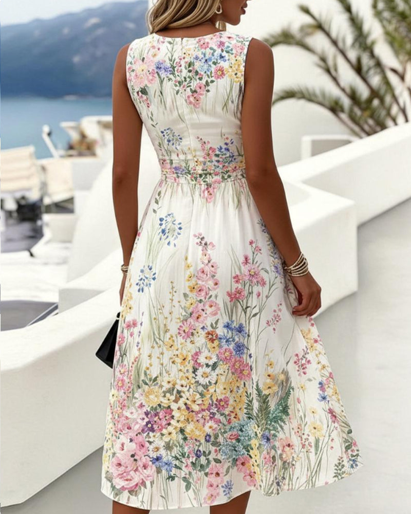 Cristine - Sleeveless Floral Print Midi Dress