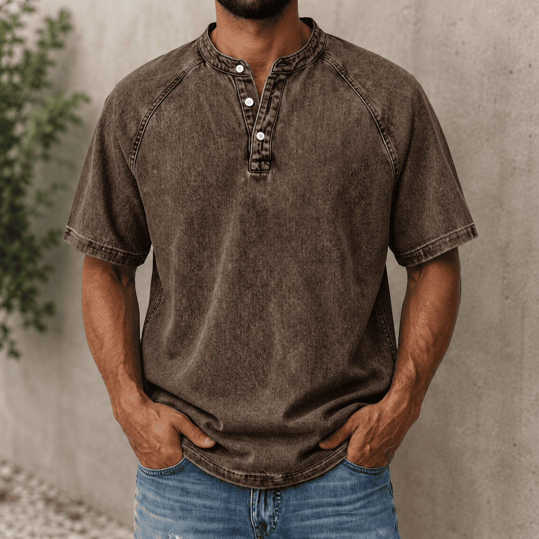 Zerric | Half Sleeve Henley Denim Shirt