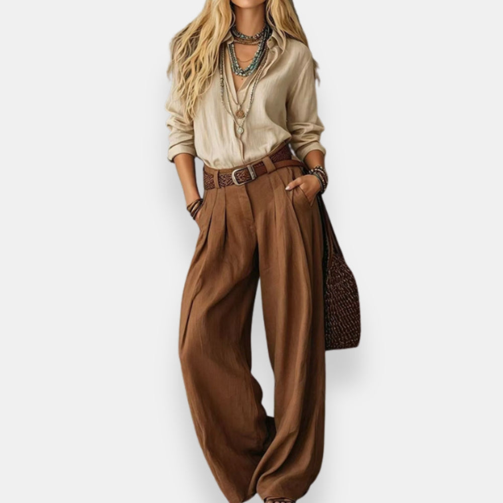 Orable | Shirt Pant Set Wide Leg Pleated